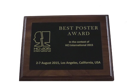 Best Poster Extended Abstract Award, HCI International 2015, 2-7 August 2015, Los Angeles, CA, USA. Details in text following the image.