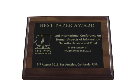 Human Aspects of Information Security, Privacy and Trust Best Paper Award. Details in text following the image.