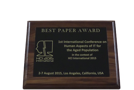 Human Aspects of IT for the Aged Population Best Paper Award. Details in text following the image.